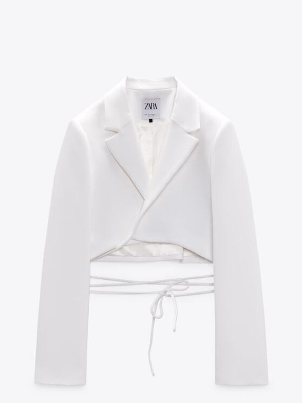Zara Cropped White Blazer with Tie Detail